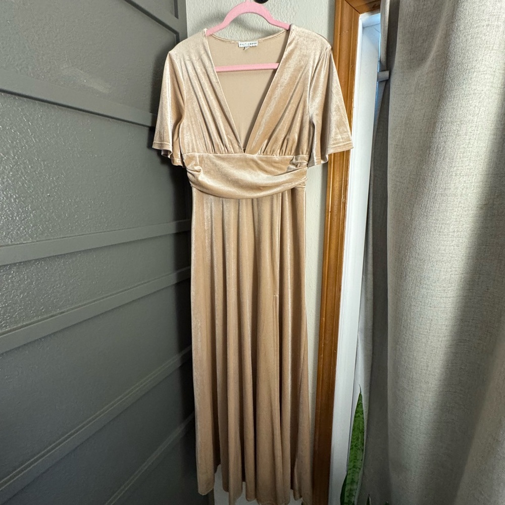 Baltic Born Gold Pleated Wrap Maxi Dress